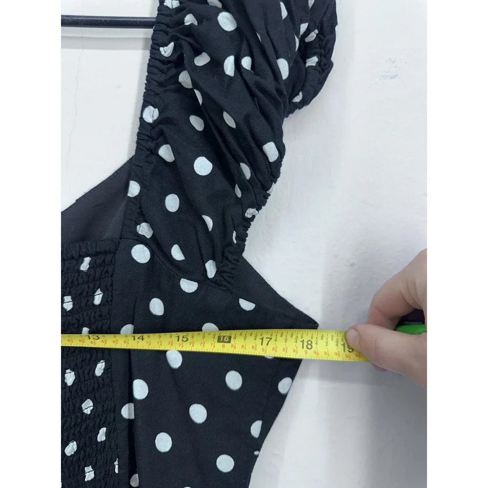 Coquette Puff Sleeve MEDIUM Black White Polka Dot 40s Style Midi Sun‎ Dress